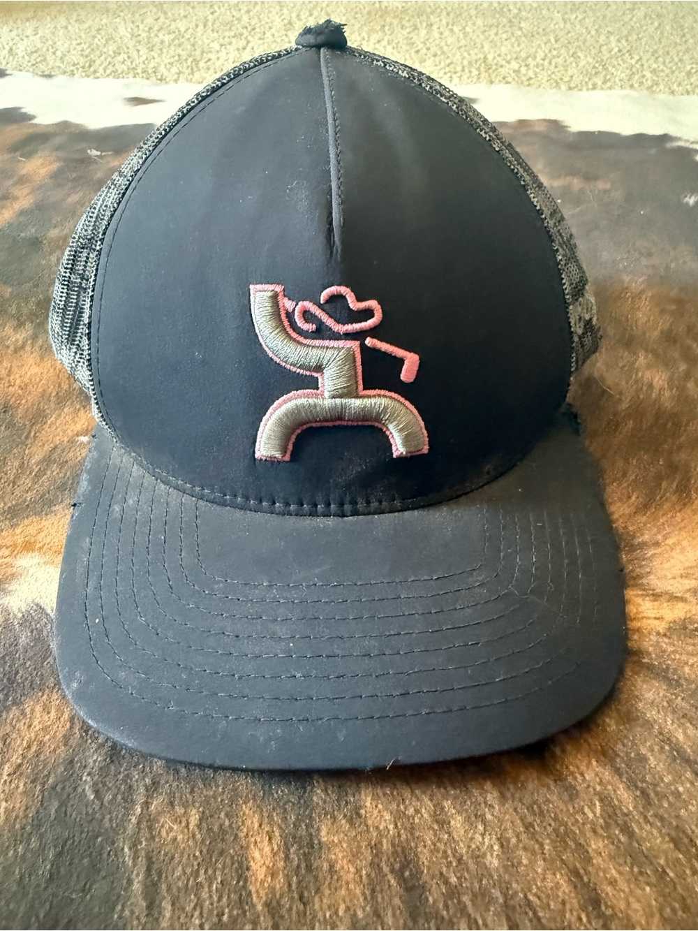 Hooey Black Trucker Cap with Pink & Beige Logo